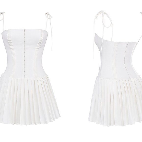 HOUSE OF CB 'Marcy' White Pleated Mini Dress NWT - Picture 7 of 12